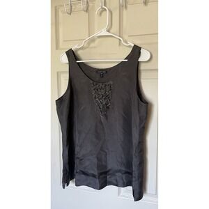 Eileen Fisher Silk Habutai Tank Blouse Dark Gray Floating Squares Women's M